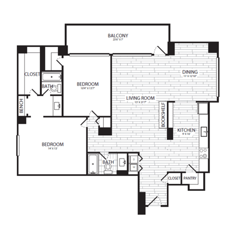 a floor plan of a bedroom apartment